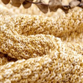 Gold Knitted Throw Blanket for Couch, Soft, Cozy Machine Washable 100% Cotton Sofa Blanket, Heavy 2.5lb Weight, Laundry Bag Included