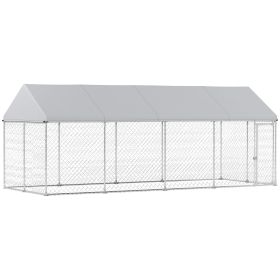 Heavy Duty Outdoor Dog Kennel with Waterproof Roof, Secure Latch, Chain Link Dog Run for Backyard, 20' x 7.5' x 8'