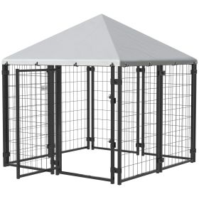 Lockable Dog House Kennel with Water-resistant Roof for Small and Medium Sized Pets, 4.6' x 4.6' x 5'