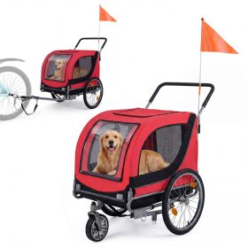 2-in-1 Dog Bike Trailer with Universal Bicycle Coupler (Color: Red)