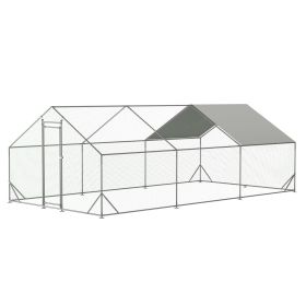 Large Metal Chicken Coop, Walk-in Chicken Run,Galvanized Wire Poultry Chicken Hen Pen Cage (Color: as Pic)